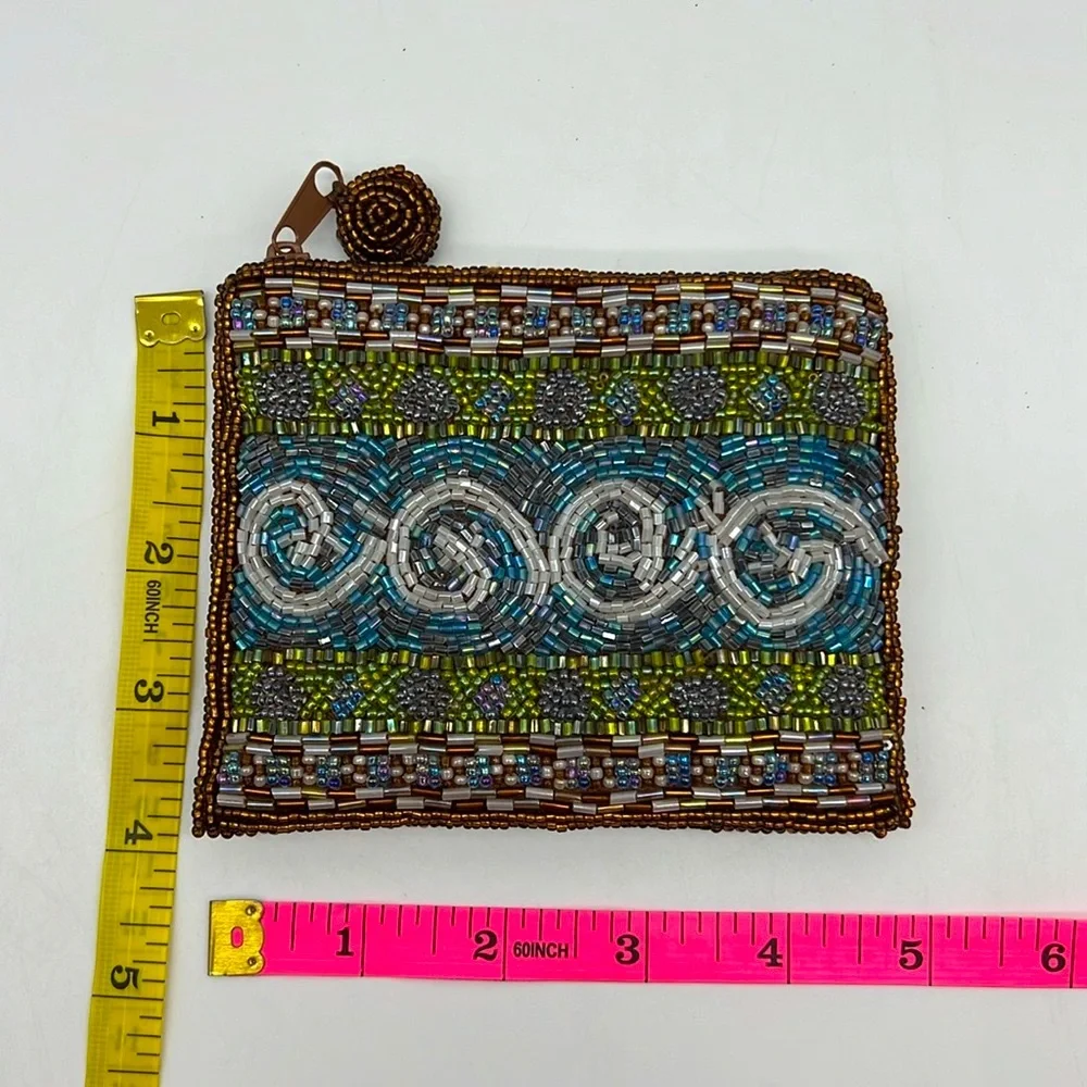 Unbranded Beaded Zip Top Coin Cosmetic Pouch Purse